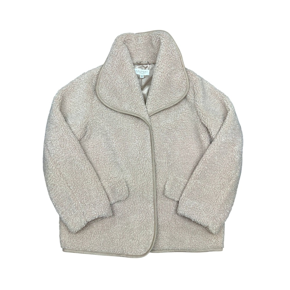 Laundry by Shelli Segal Faux Fur Teddy Coat Sage Beige Sherpa Jacket Womens Smal
